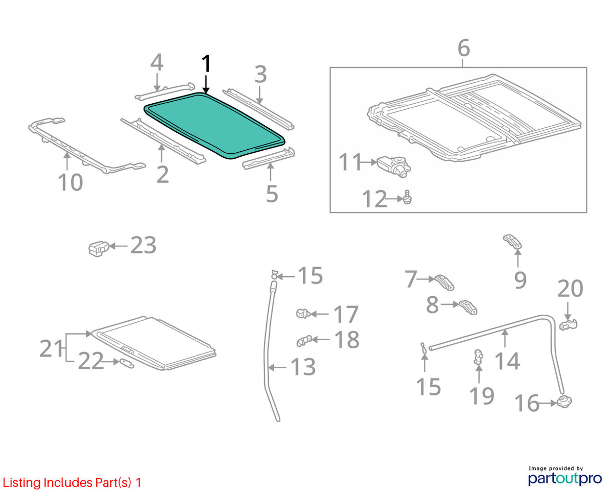 2001-2003 Toyota Highlander Sun Roof Sunroof Window Glass Factory 63201-48030