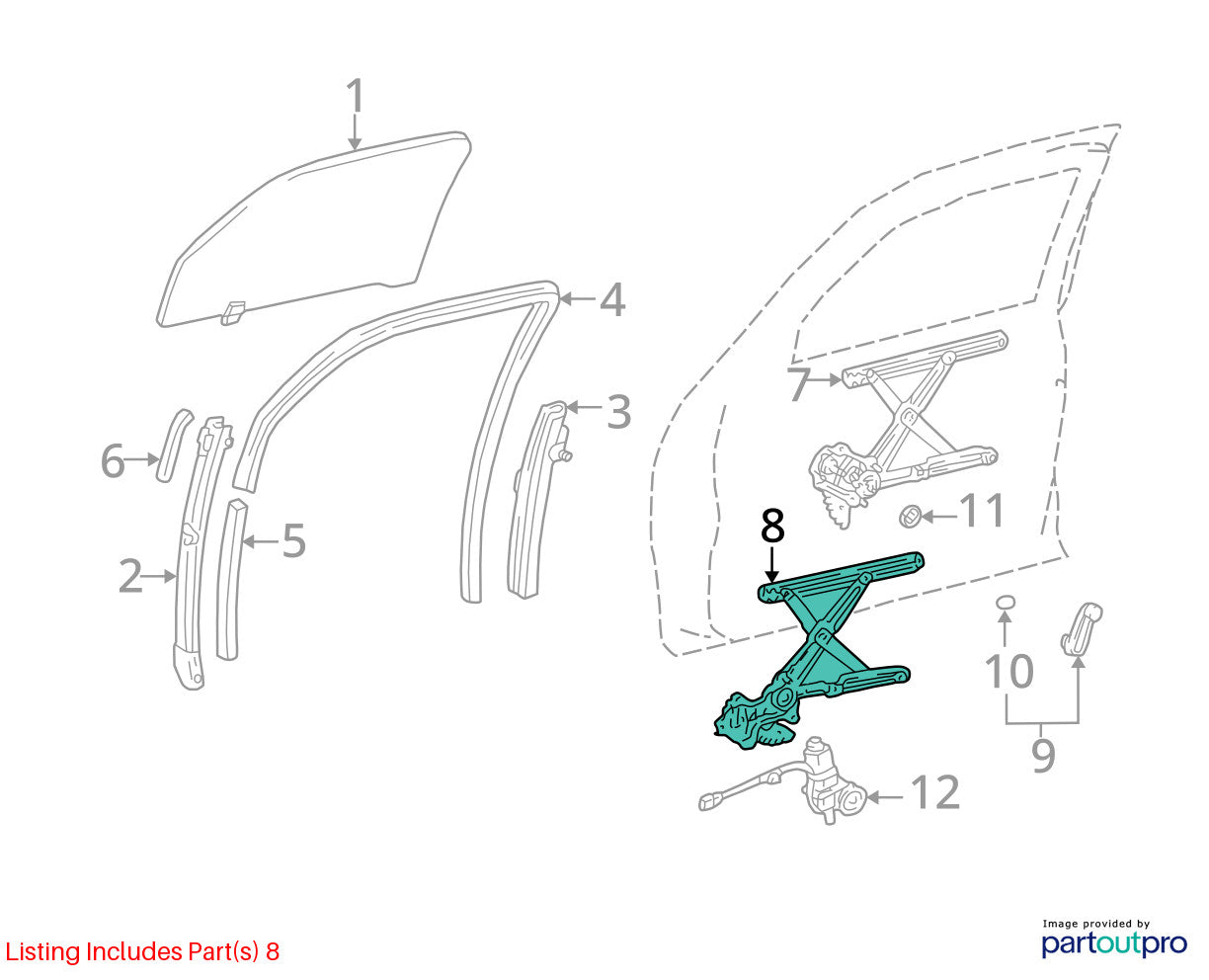 2000-2006 Toyota Tundra Front Right Door Window Regulator Motor 69801-0C010 OEM