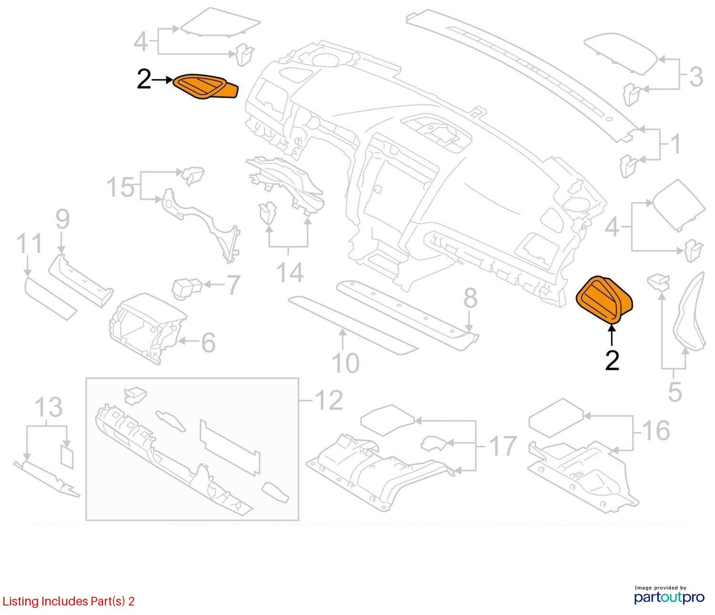 2015-2019 Subaru Outback Dash AC Defrost Air Vent Right OEM