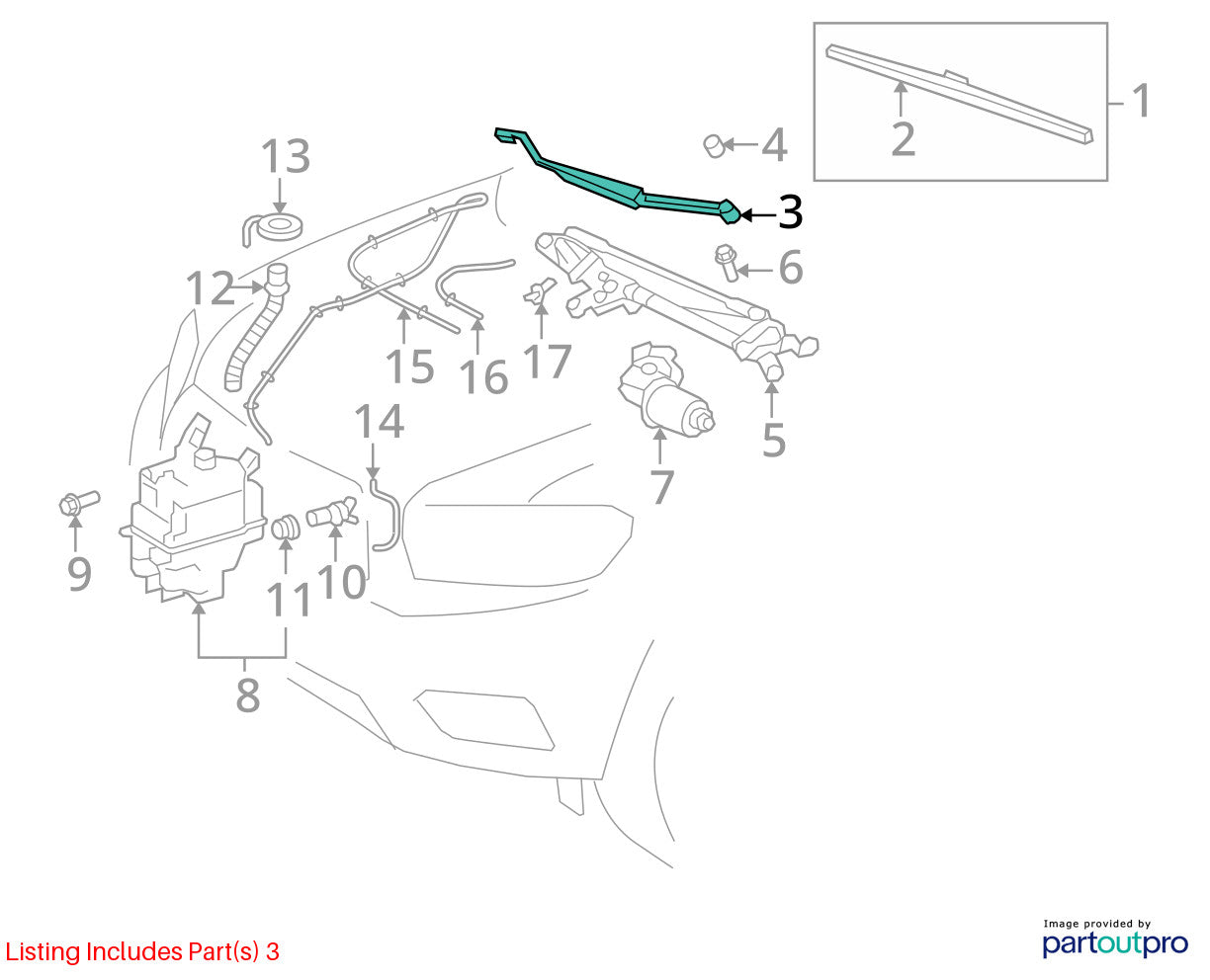2008-2013 Toyota Highlander Front Wiper Arm Left OEM