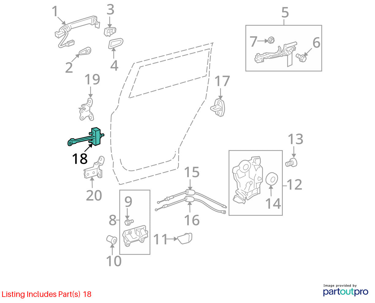 2010-2013 Toyota Highlander Left Rear Door Check OEM