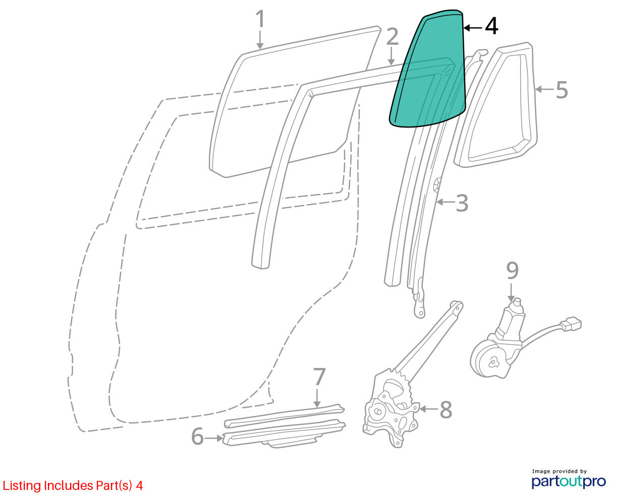 1998-2000 Lexus LX470 Door Window Fixed Vent Glass Rear Left OEM