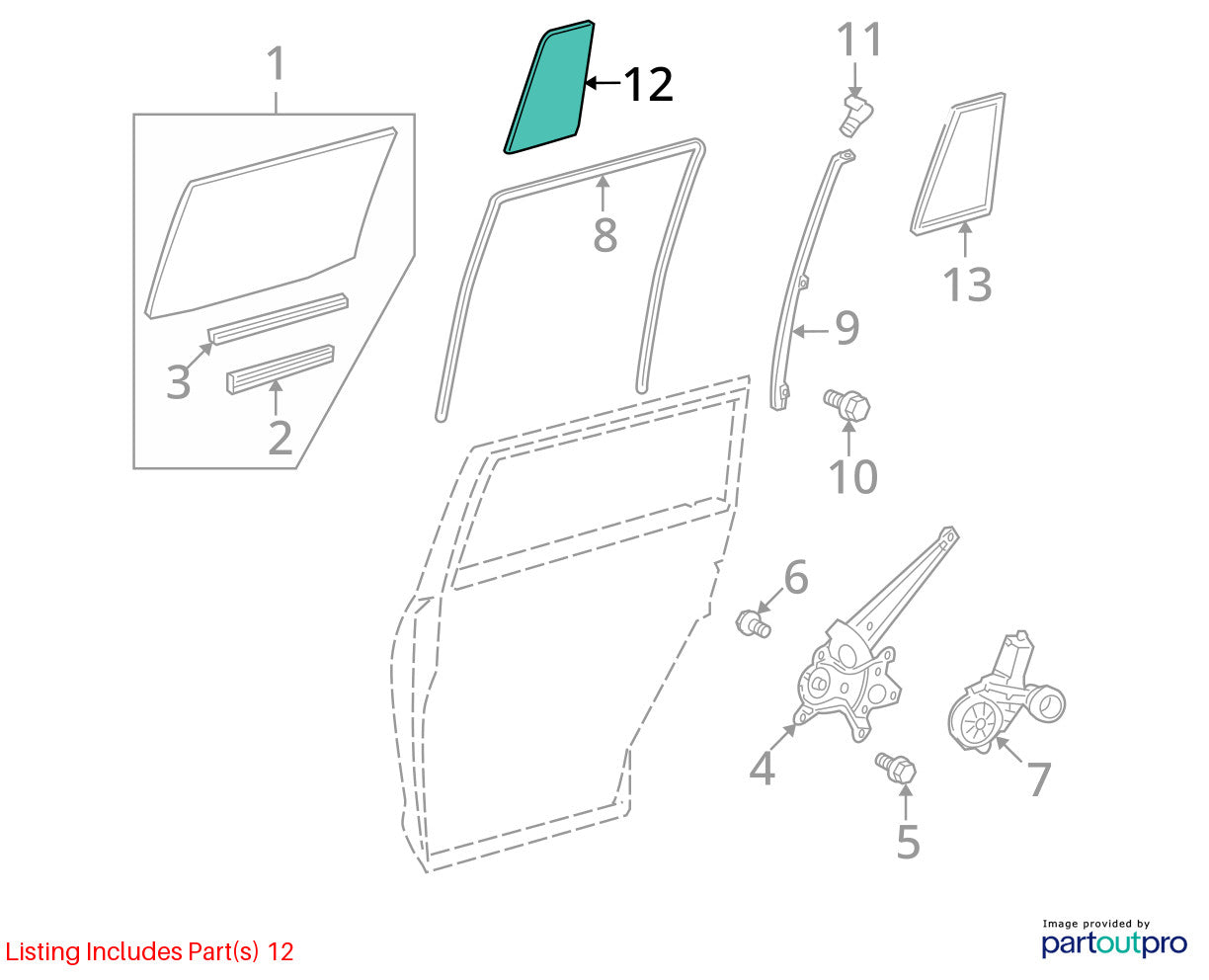 2008-2013 Toyota Highlander Vent Glass Driver Left Rear Door OEM