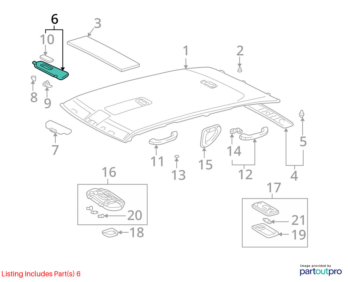 1999-2002 Lexus LX470 Right Front Sun Visor Beige OEM 7431060770A0