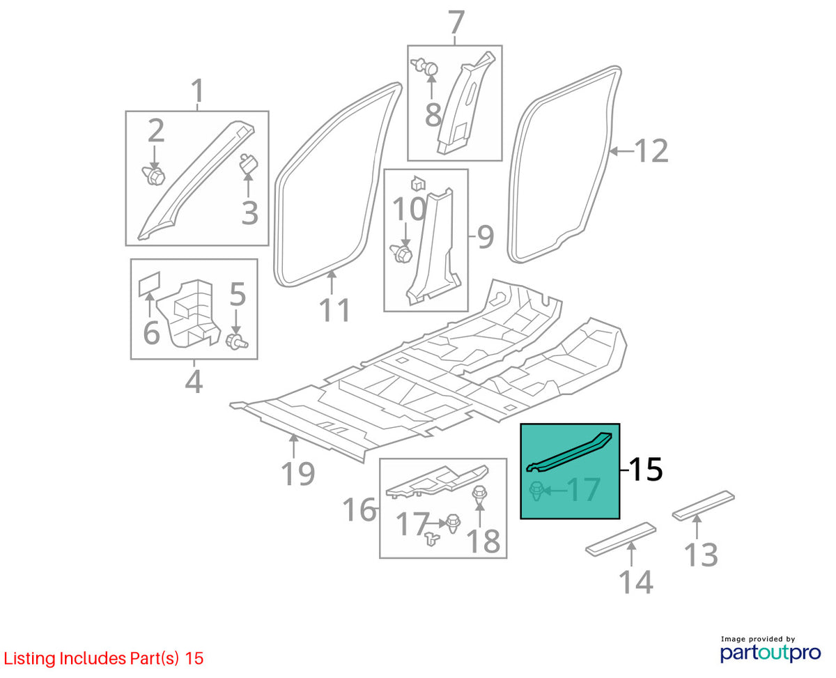 2009-2015 Honda Pilot Right Front Scuff Plate Garnish Trim OEM 84201-SZA-A01ZA