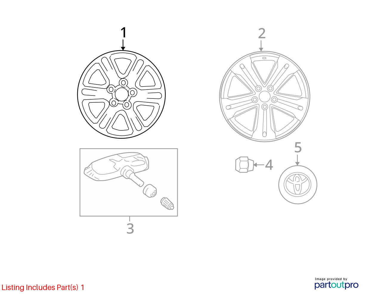 2008-2010 Toyota Highlander 17X7-1/2 Alloy Wheel 6 Spokes 426110E140 OEM