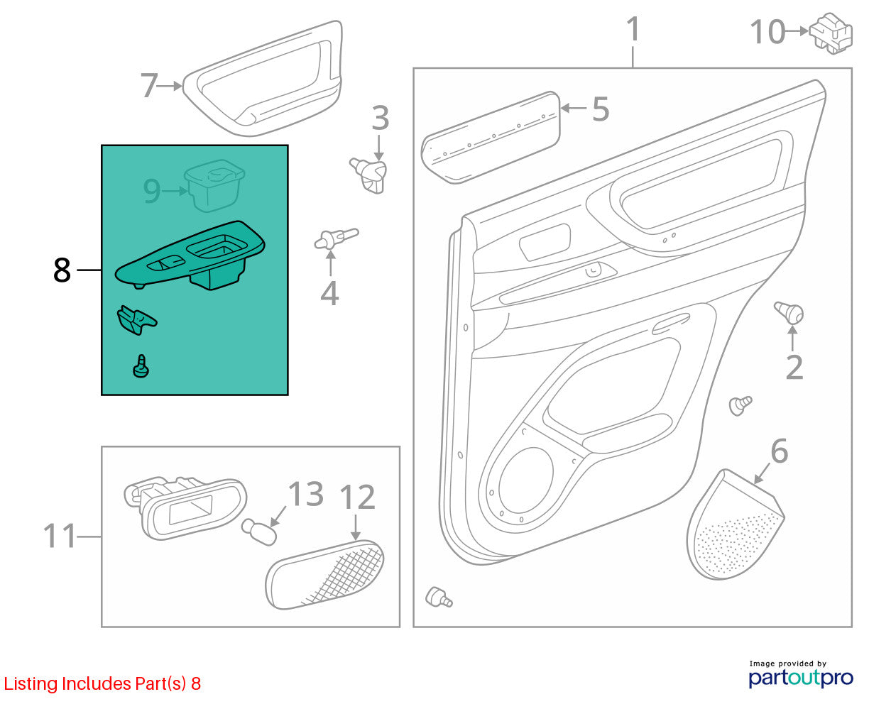 1998-2003 Lexus LX470 Rear Left Power Window Switch & Bezel Trim OEM
