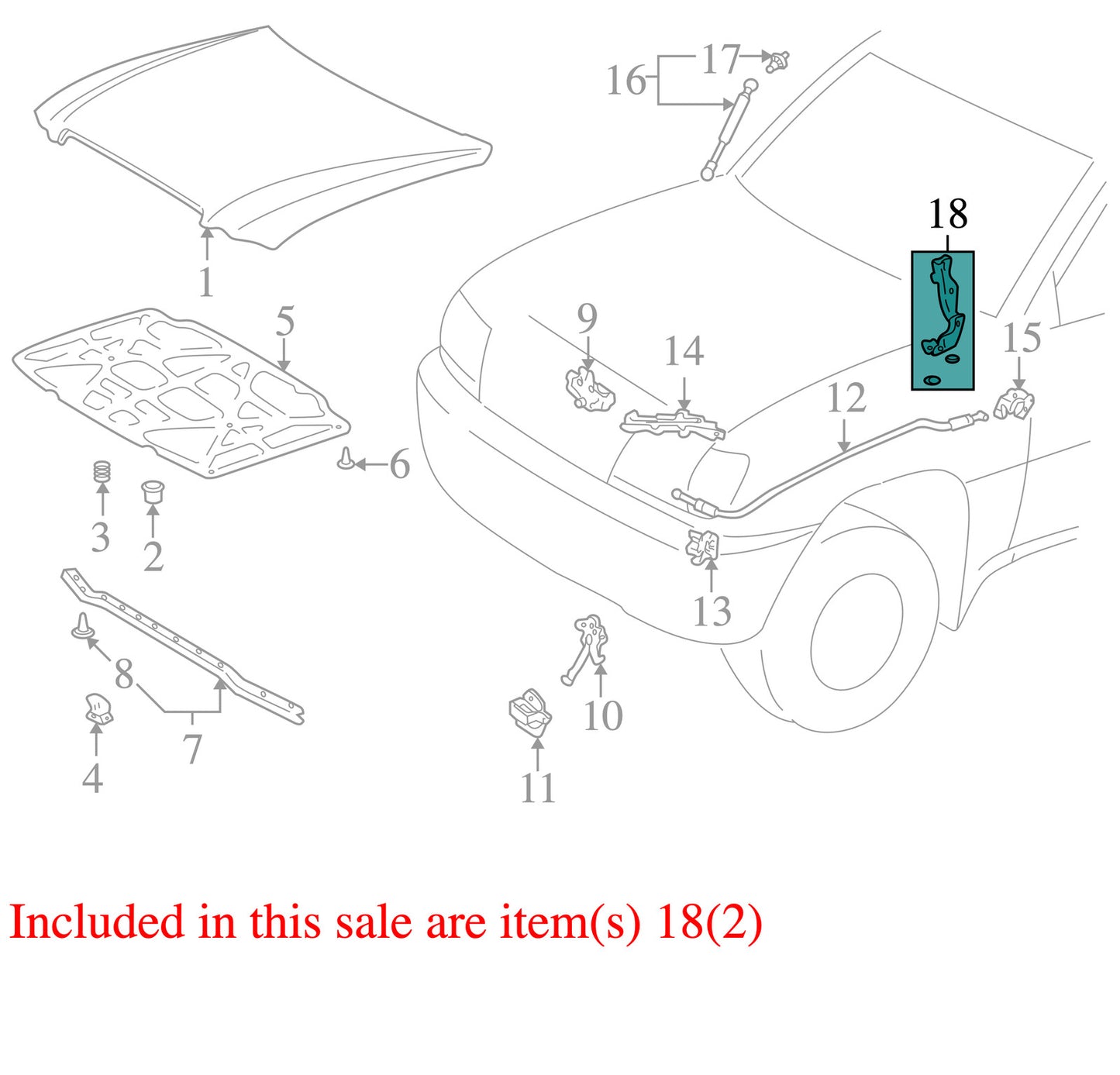 1998-2007 Lexus LX470 Hood Hinge Set Left Right OEM
