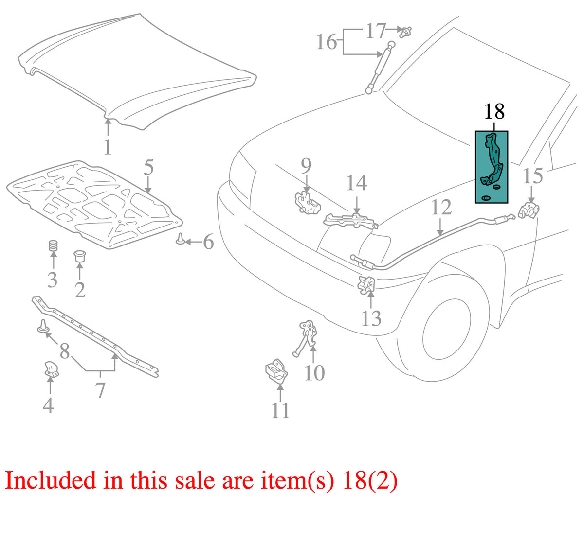 1998-2007 Lexus LX470 Hood Hinge Set Left Right OEM 5342060040