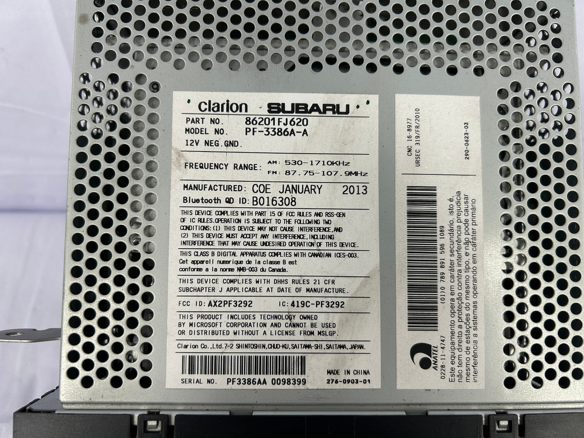 2012-2014 Subaru Impreza Clarion Radio Receiver CD Player Stereo OEM 86201FJ620