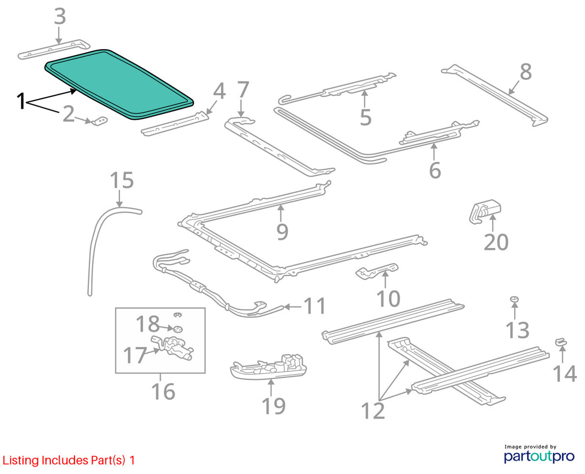 1996-2002 Toyota 4Runner Sunroof Glass Factory OEM 6320135040