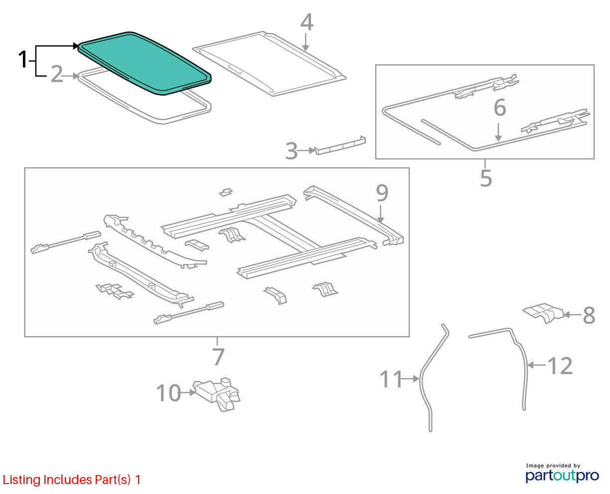2004-2010 Toyota SIENNA Sunroof Moonroof Glass, Glass Only 63201AE010