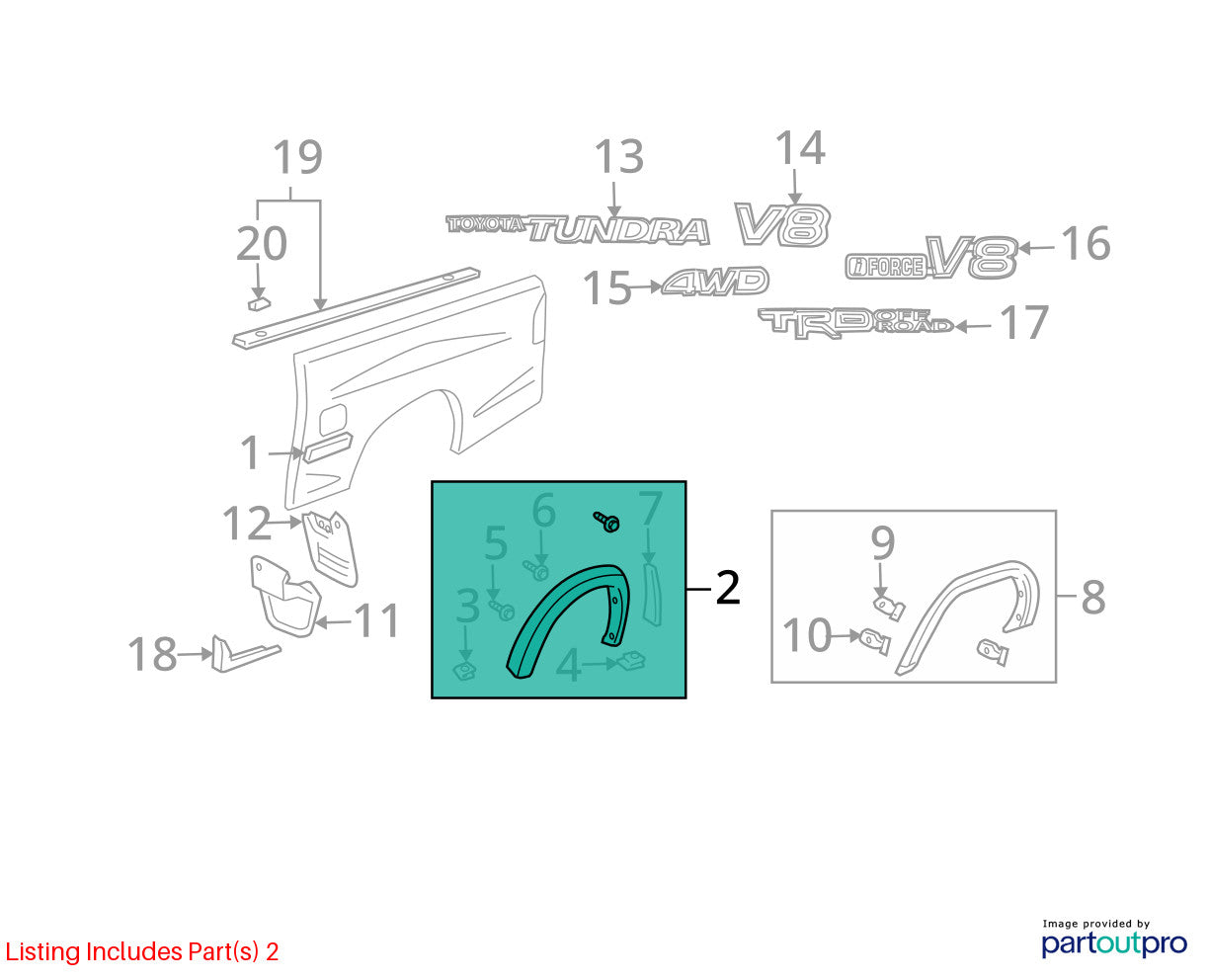 2000-2006 Toyota Tundra Extended Cab Left Rear Fender Flare OEM
