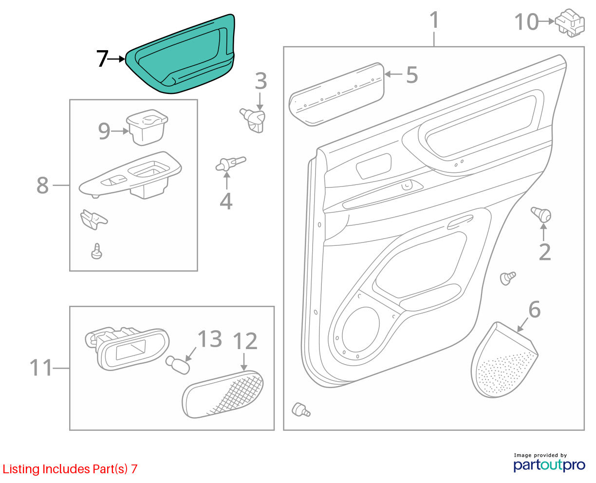 1998-2002 Lexus LX470 Left Rear Door Interior Trim Panel Armrest Brown OEM
