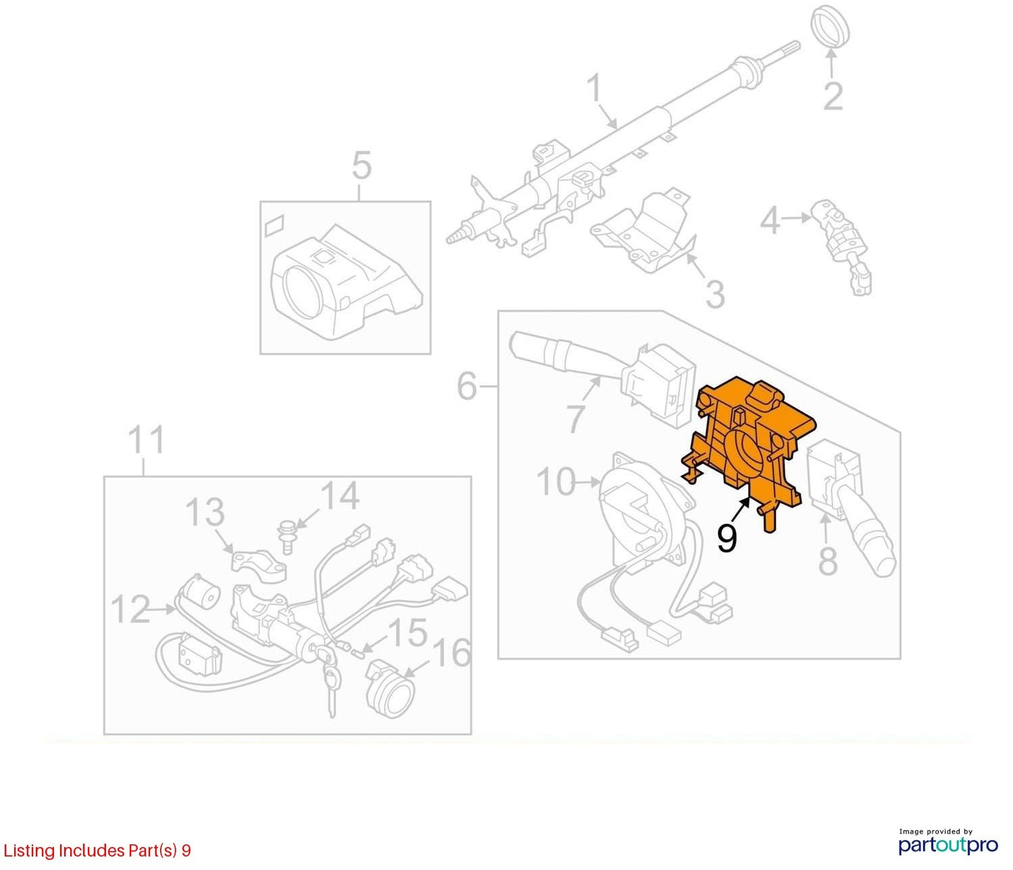 2006-2014 Subaru Tribeca Steering Column Switch Housing Combination Body Switch