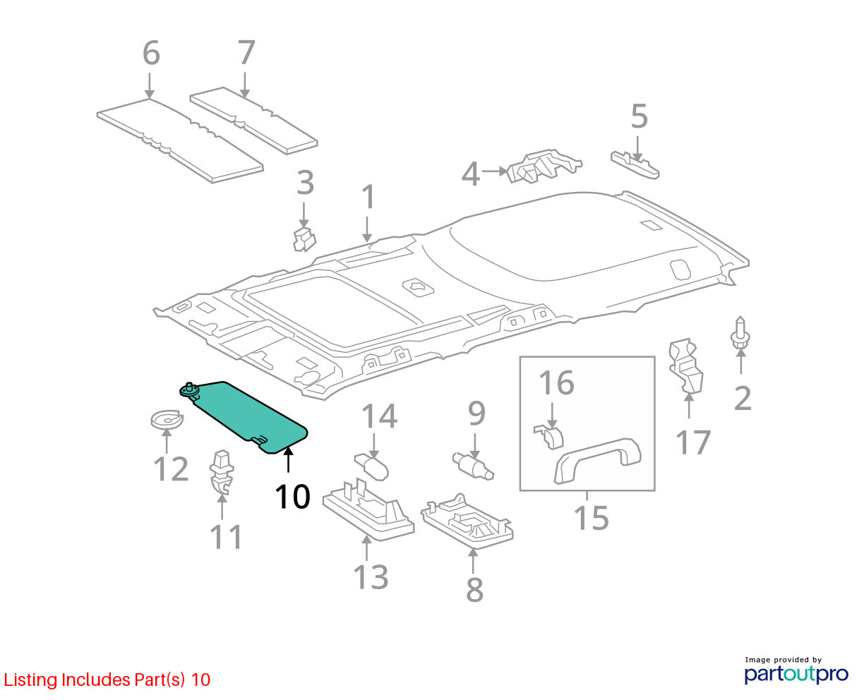 1993-1995 Toyota 4Runner Sun Visor Left Driver Side Beige (with Sunroof) OEM