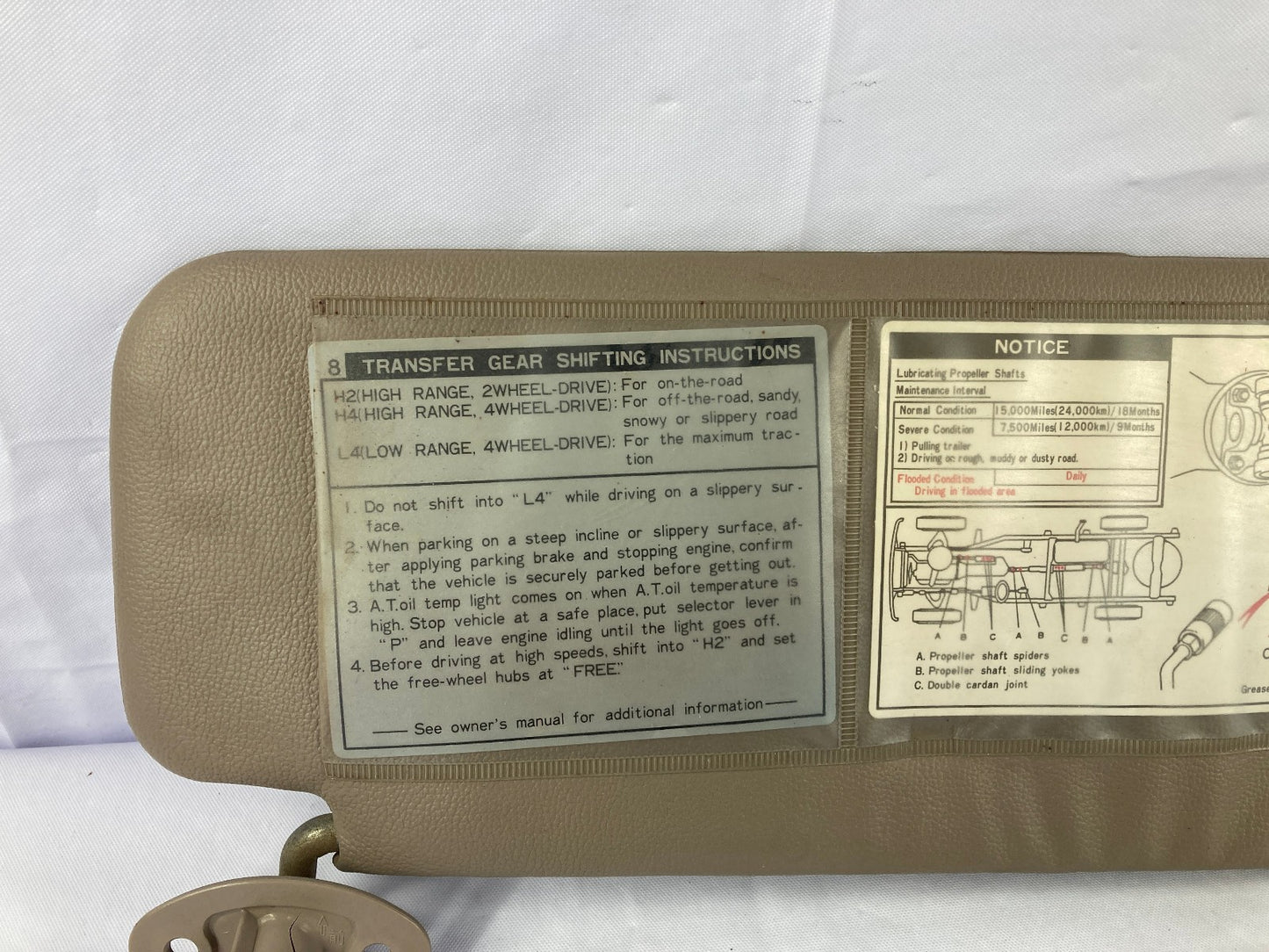 1993-1995 Toyota 4Runner Sun Visor Left Driver Side Beige (with Sunroof) OEM