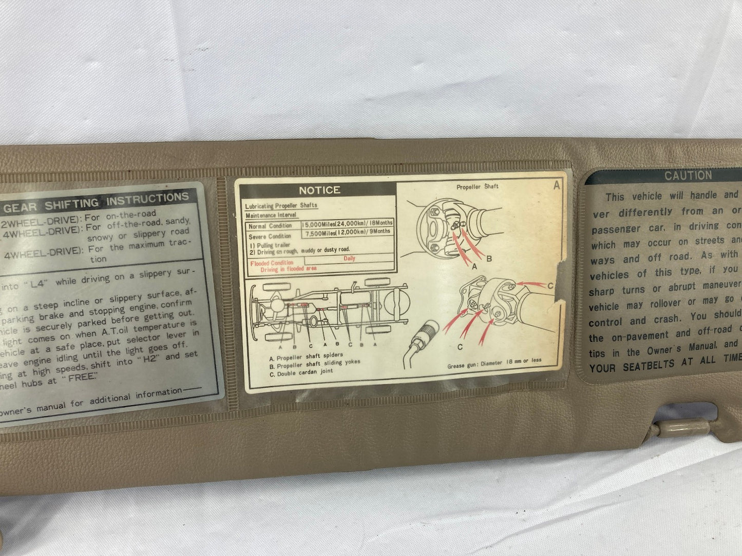 1993-1995 Toyota 4Runner Sun Visor Left Driver Side Beige (with Sunroof) OEM