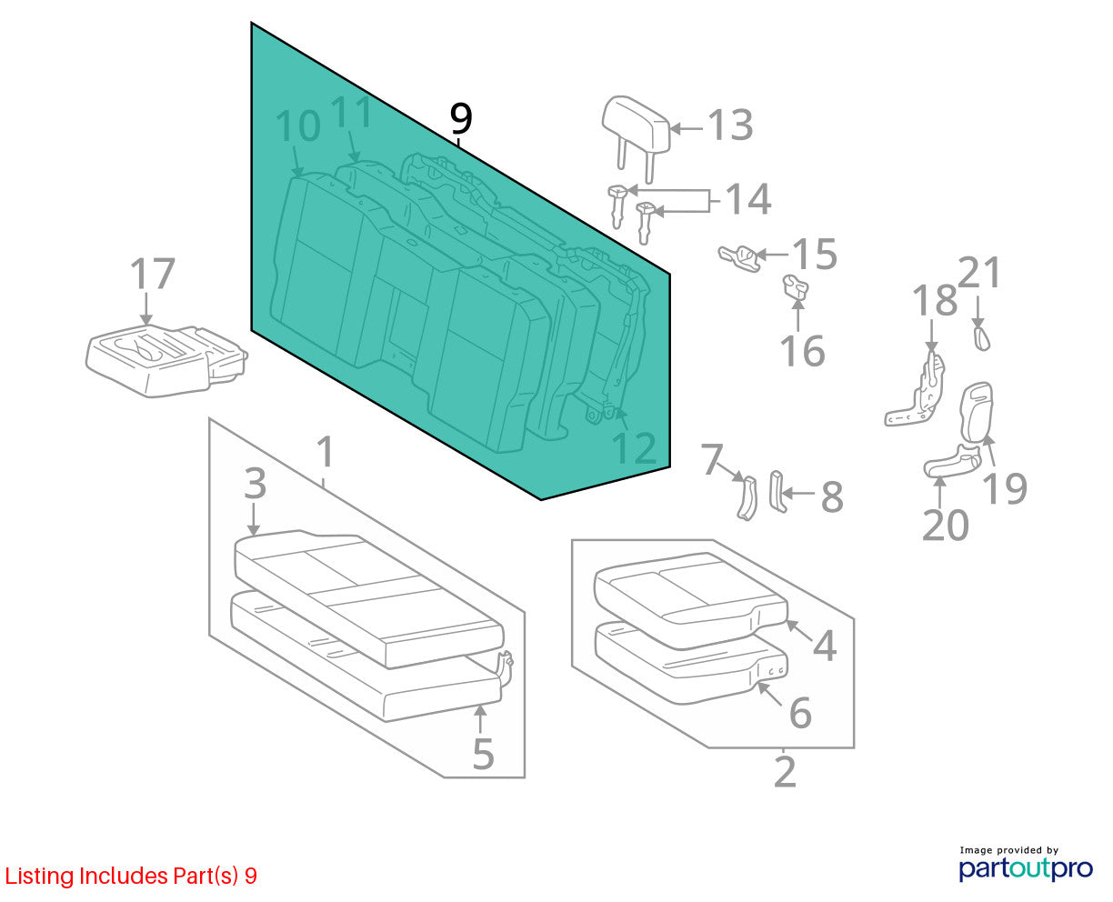 2000-2003 Toyota Tundra SR5 Access Cab Rear Seat Bench Gray Cloth Assembly OEM