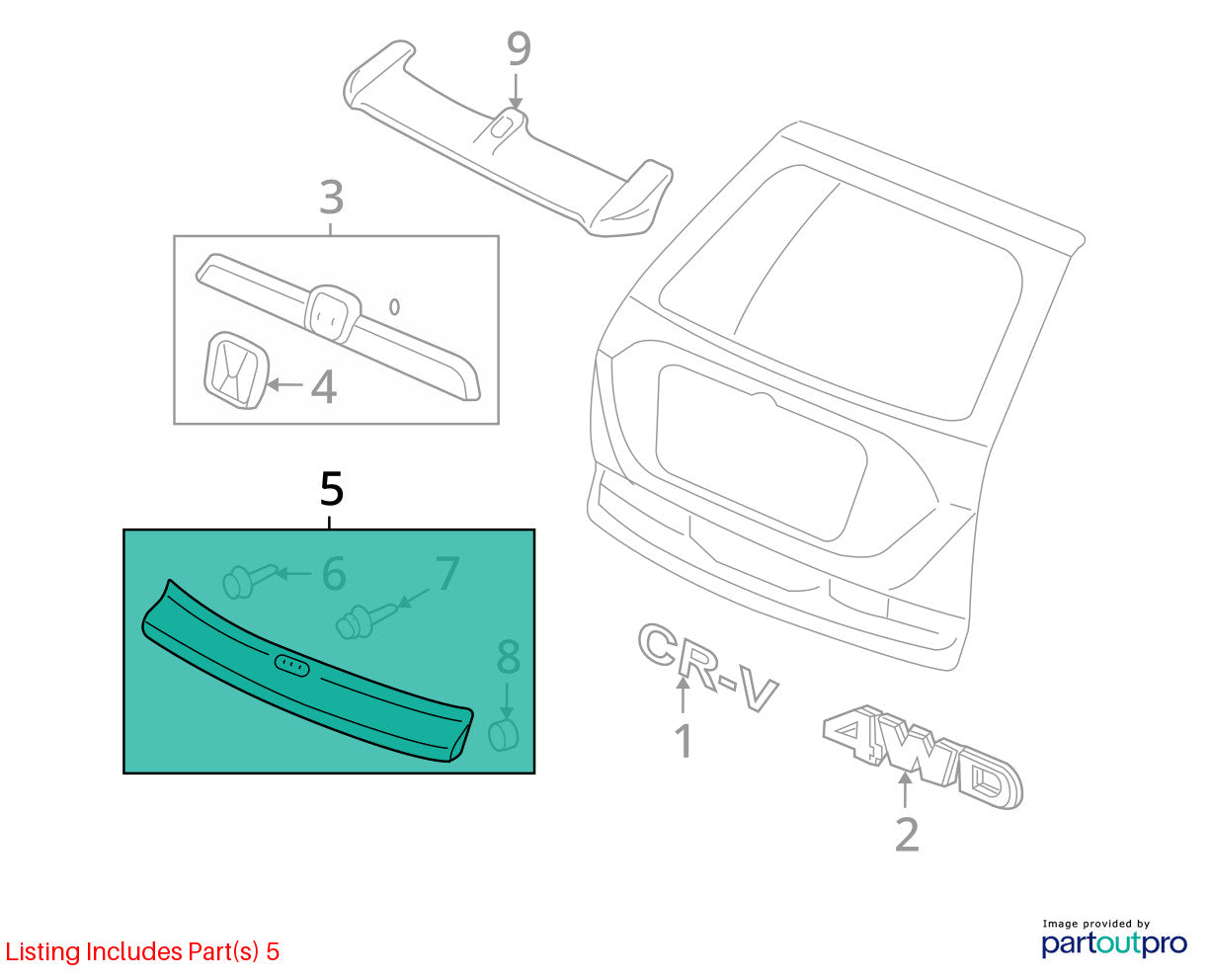 2007-2011 Honda CR-V OEM Lower Panel Lift Gate Hatch Trim Panel Molding GARNISH