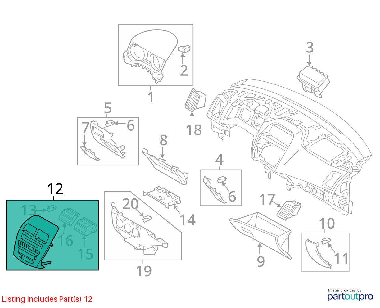 2015 Mitsubishi Outlander Sport Dash Stereo Bezel Vent Trim Panel OEM