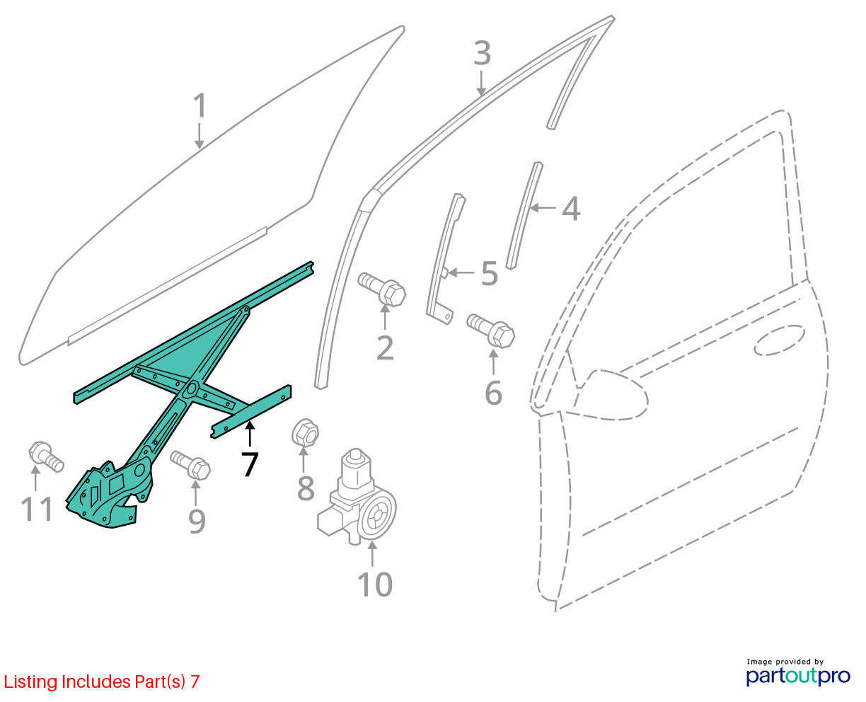 11-25 Mitsubishi Outlander Sport Front Left Door Window Regulator & Motor OEM