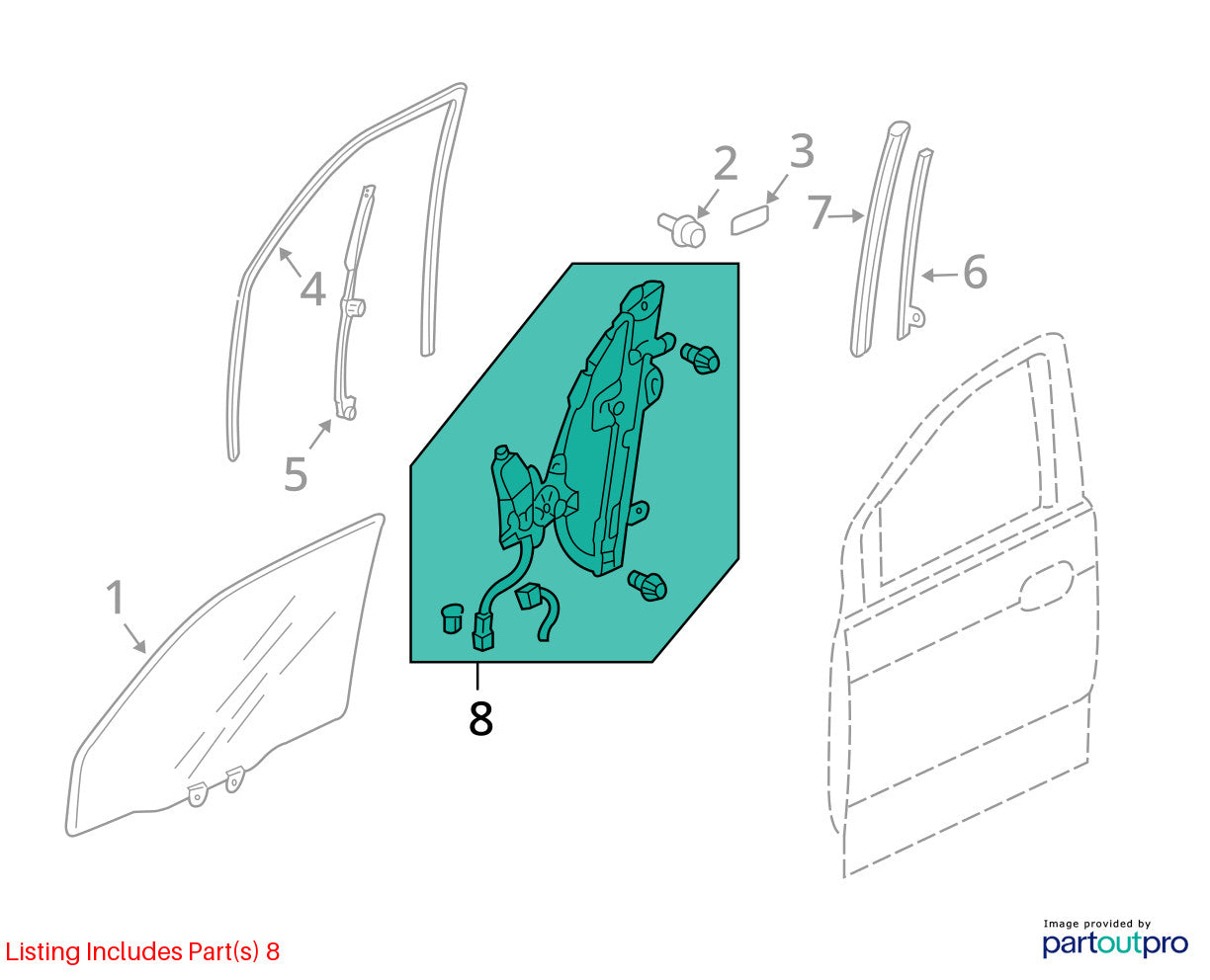 2003-2008 Honda Pilot Front Left Door Window Regulator & Motor 72250-S9V-A02