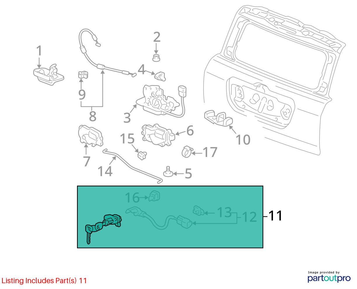 2003-2005 Honda Pilot Rear Tailgate Hatch Lock Cylinder NO KEY OEM 74861-S9V-A01