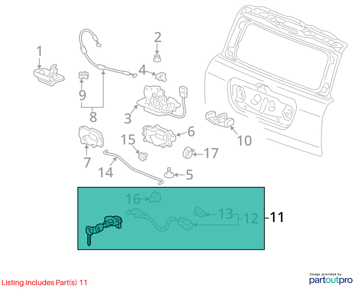 2003-2005 Honda Pilot Rear Tailgate Hatch Lock Cylinder NO KEY OEM 74861-S9V-A01