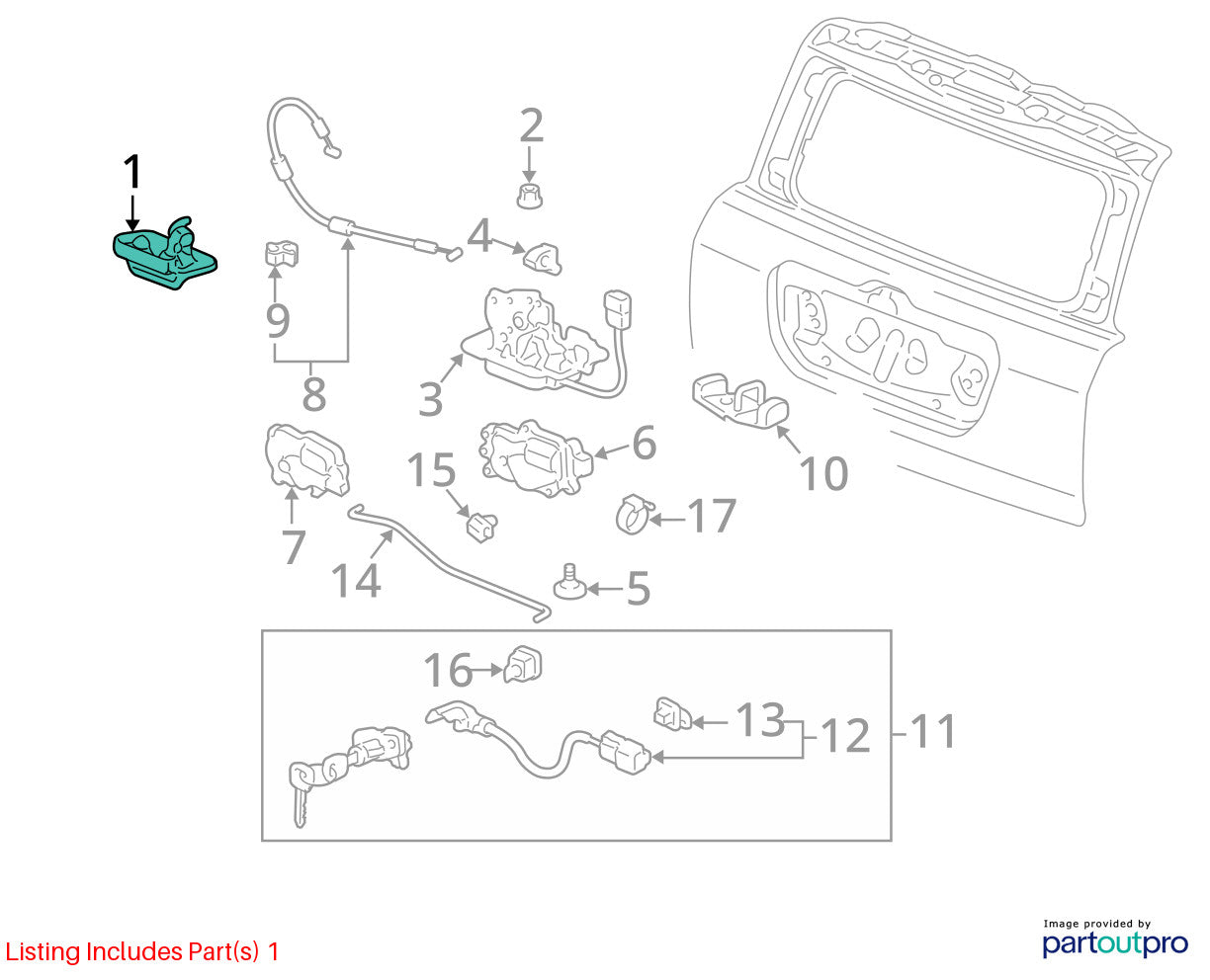 2003-2008 Honda Pilot Rear Back Liftgate Latch Handle Release OEM 74810-S9V-A01