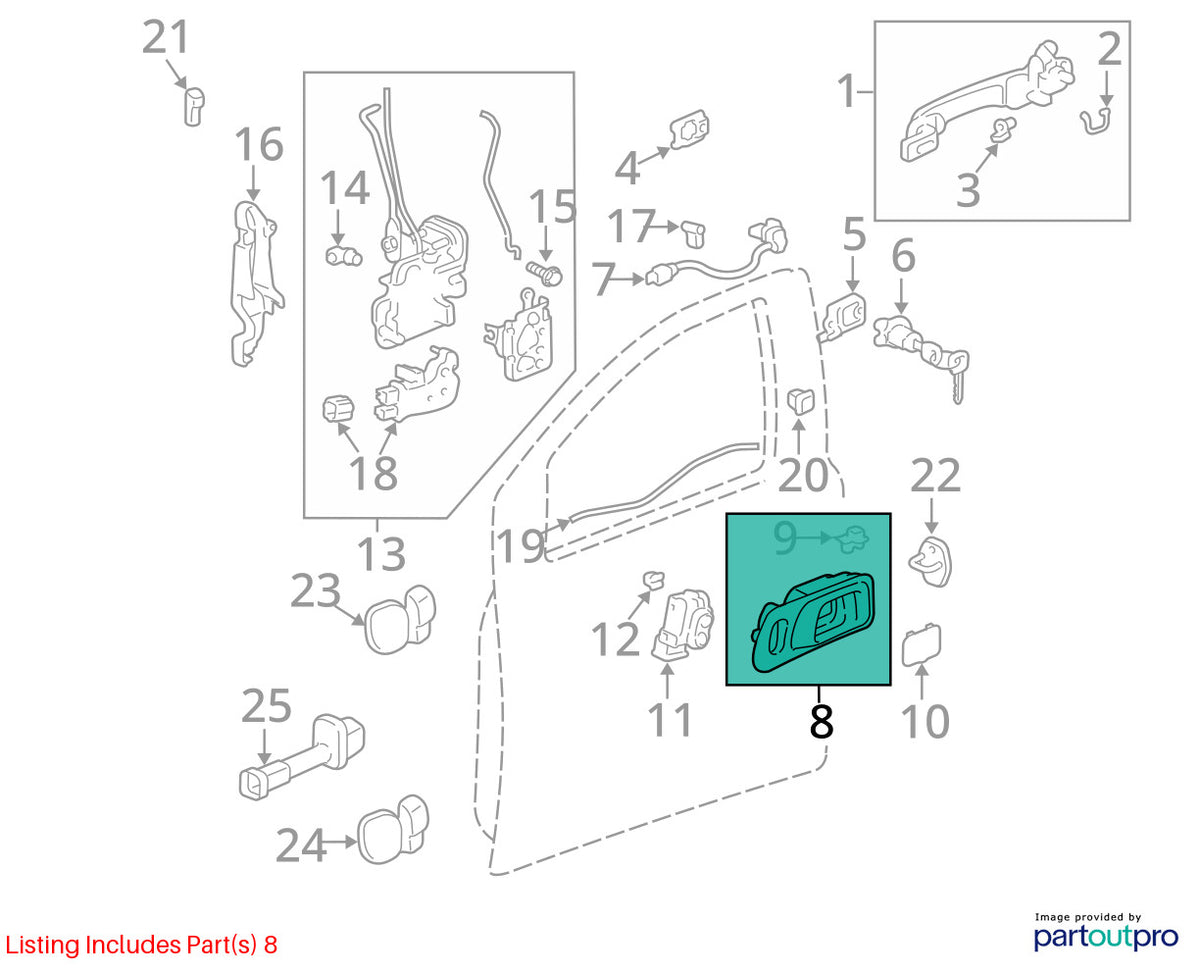 03-05 Honda Pilot Front Right Passenger Interior Door Handle OEM 72125-S9V-A01ZB