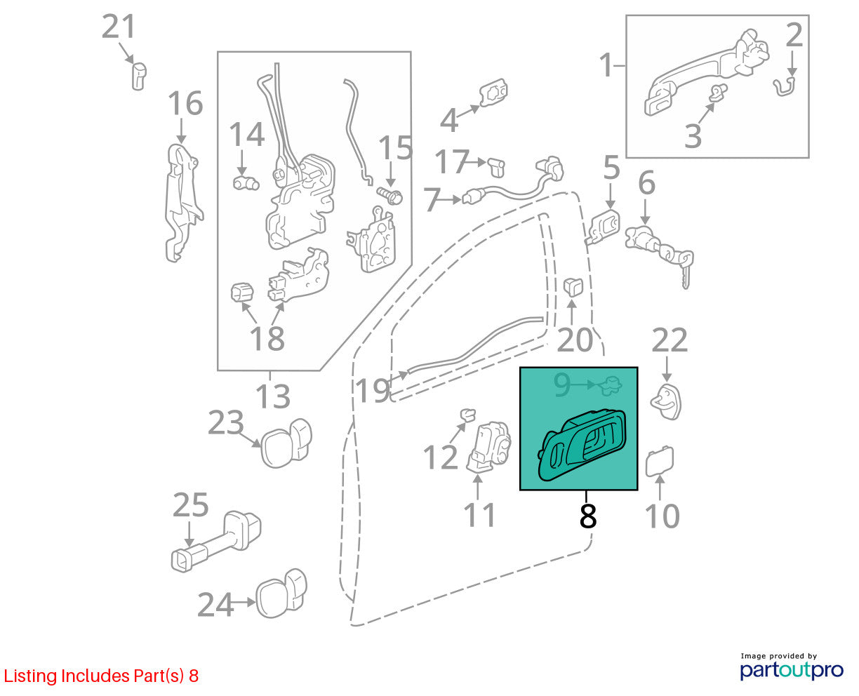 2003-2005 Honda Pilot Front Left Side Interior Door Handle OEM 72165-S9V-A01ZB