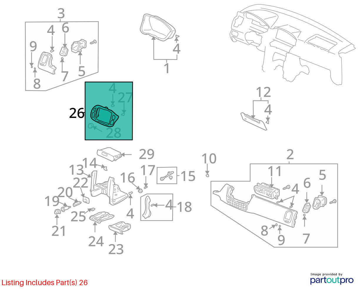 03-04 Honda Pilot Dash Radio Bezel Trim Hazard VTM-4 Button OEM 77250-S9V-A51ZA