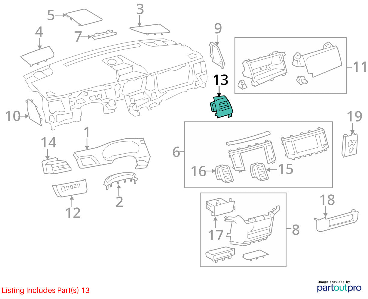 2011-2013 Toyota Sienna Front Right Dash AC Vent W/ Trim Bezel OEM 55680-08020-E