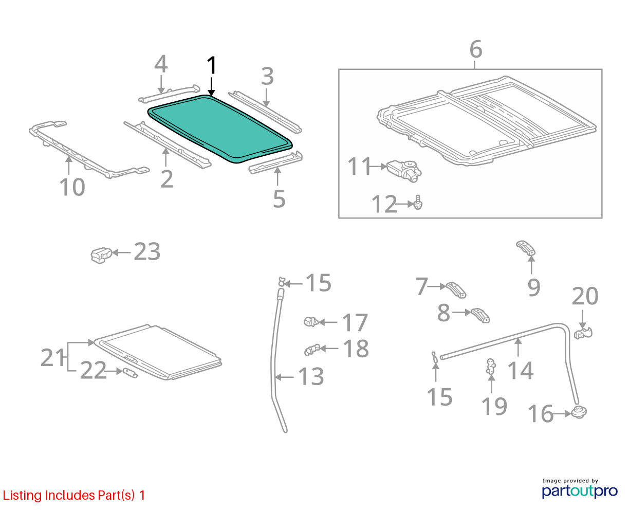 2001-2003 Toyota Highlander Sun Roof Sunroof Window Glass 63201-48030 OEM