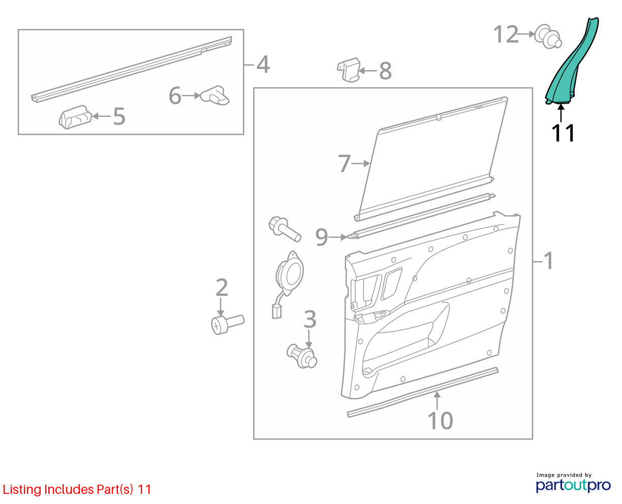 2011-2020 Toyota Sienna Rear Left Slide Door Frame Molding Trim OEM 67668-08030