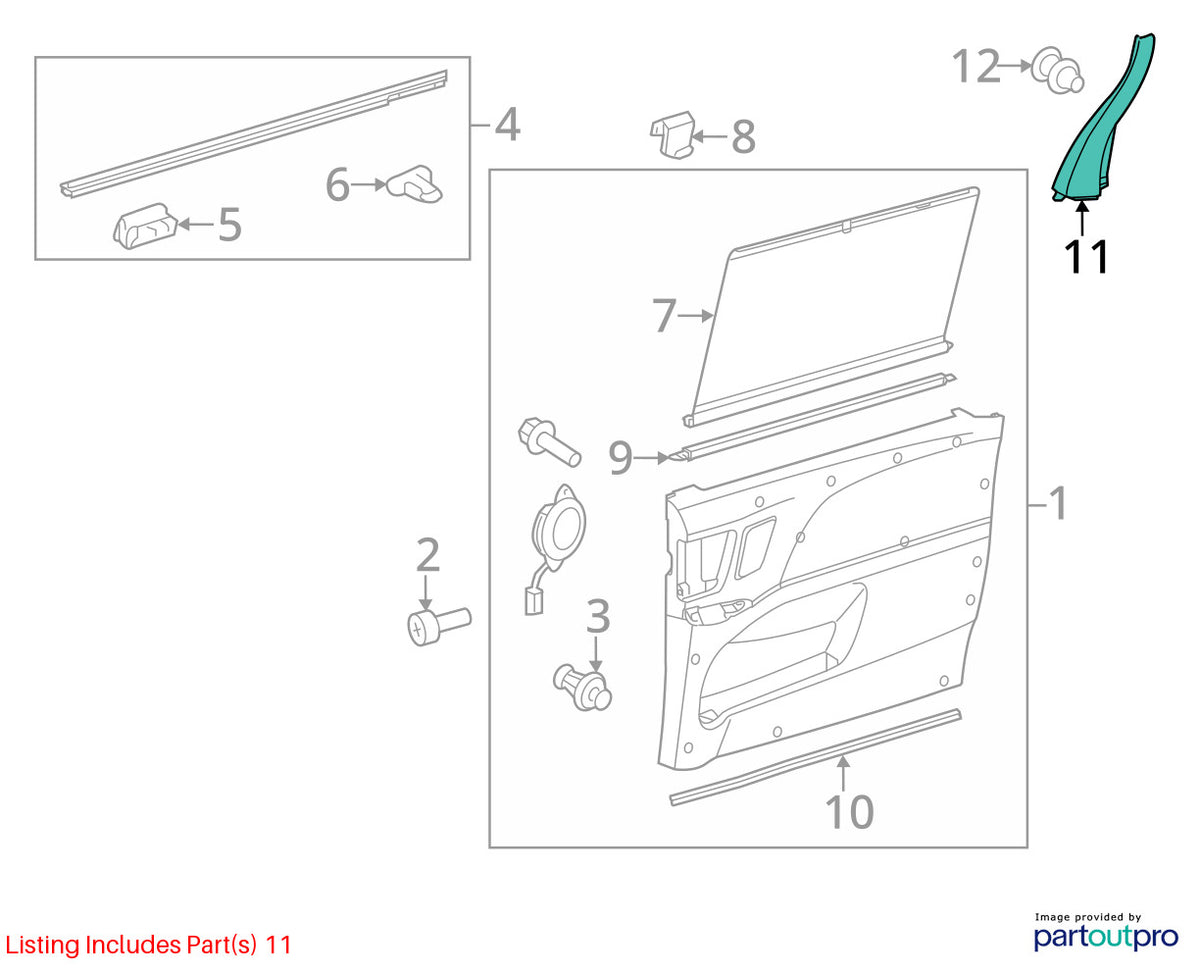 2011-2020 Toyota Sienna Rear Left Slide Door Frame Molding Trim OEM 67668-08030