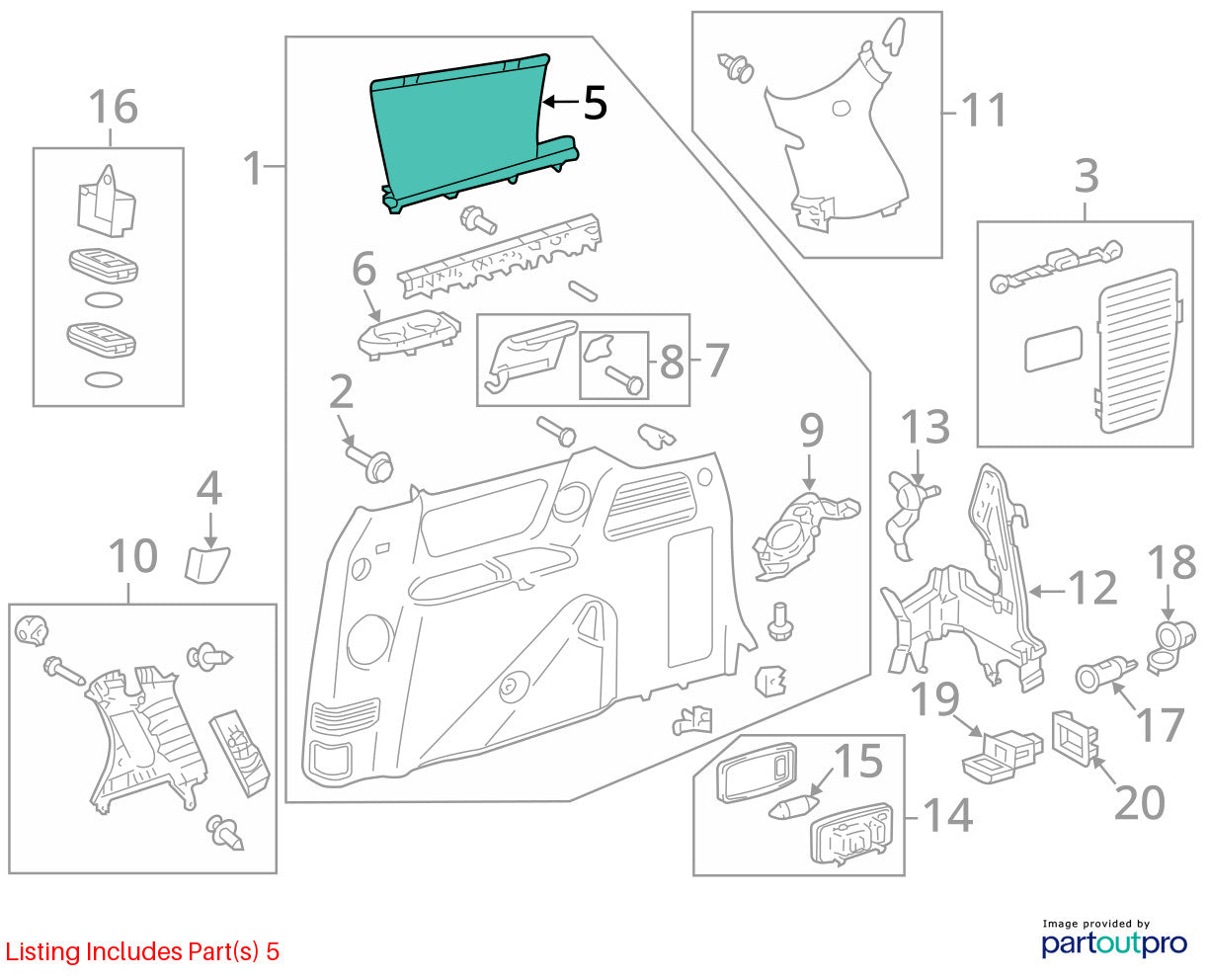 2011-2020 Toyota Sienna Rear Right Glass Curtain Sunshade Trim 65980-08020-E0