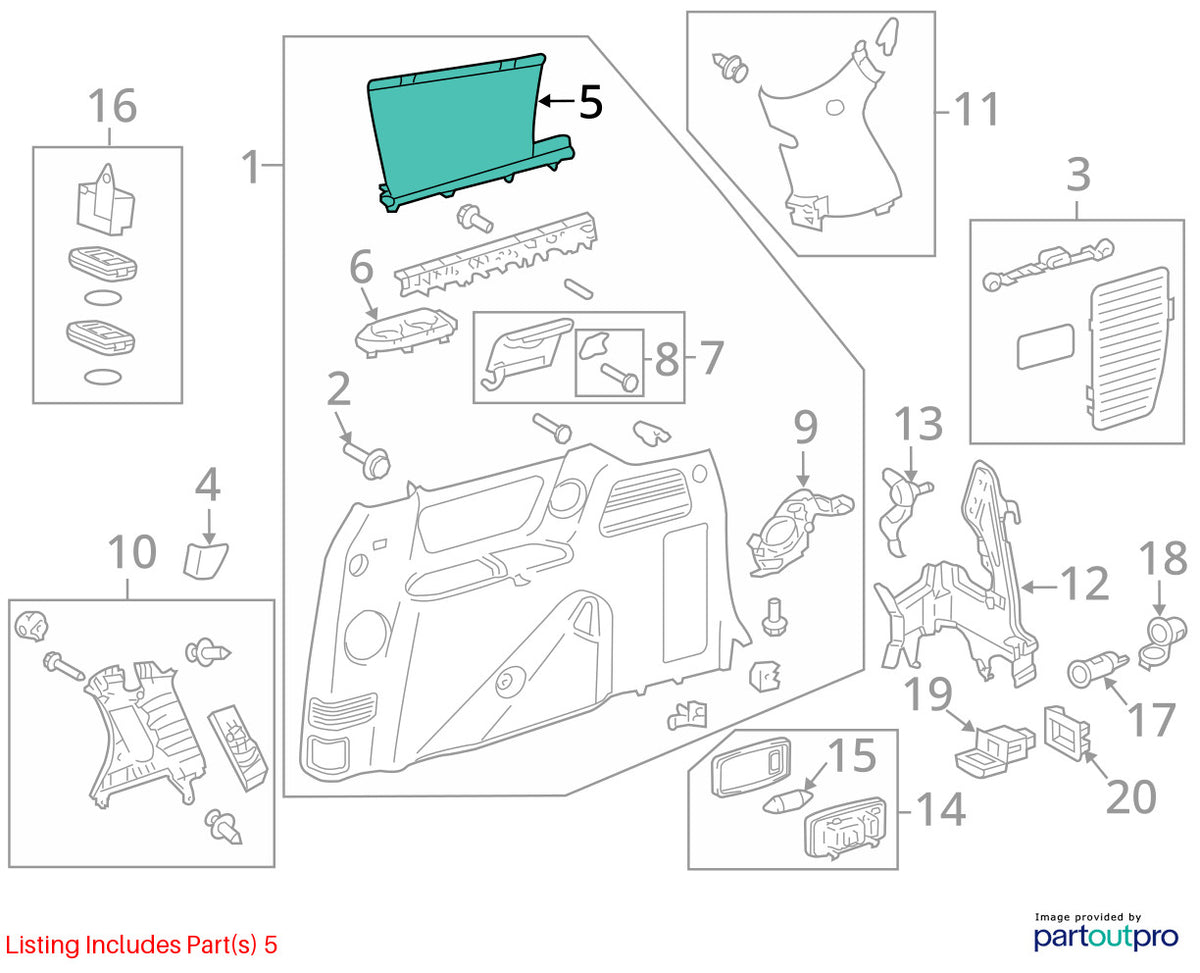 2011-2020 Toyota Sienna Rear Right Glass Curtain Sunshade Trim 65980-08020-E0