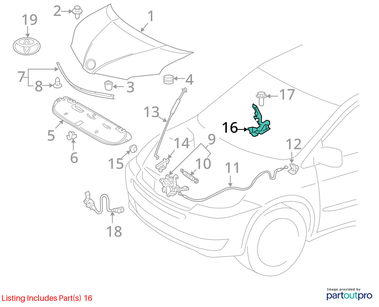 11-20 Toyota Sienna Hood Right & Left Side Hinge Support Black 202 OEM