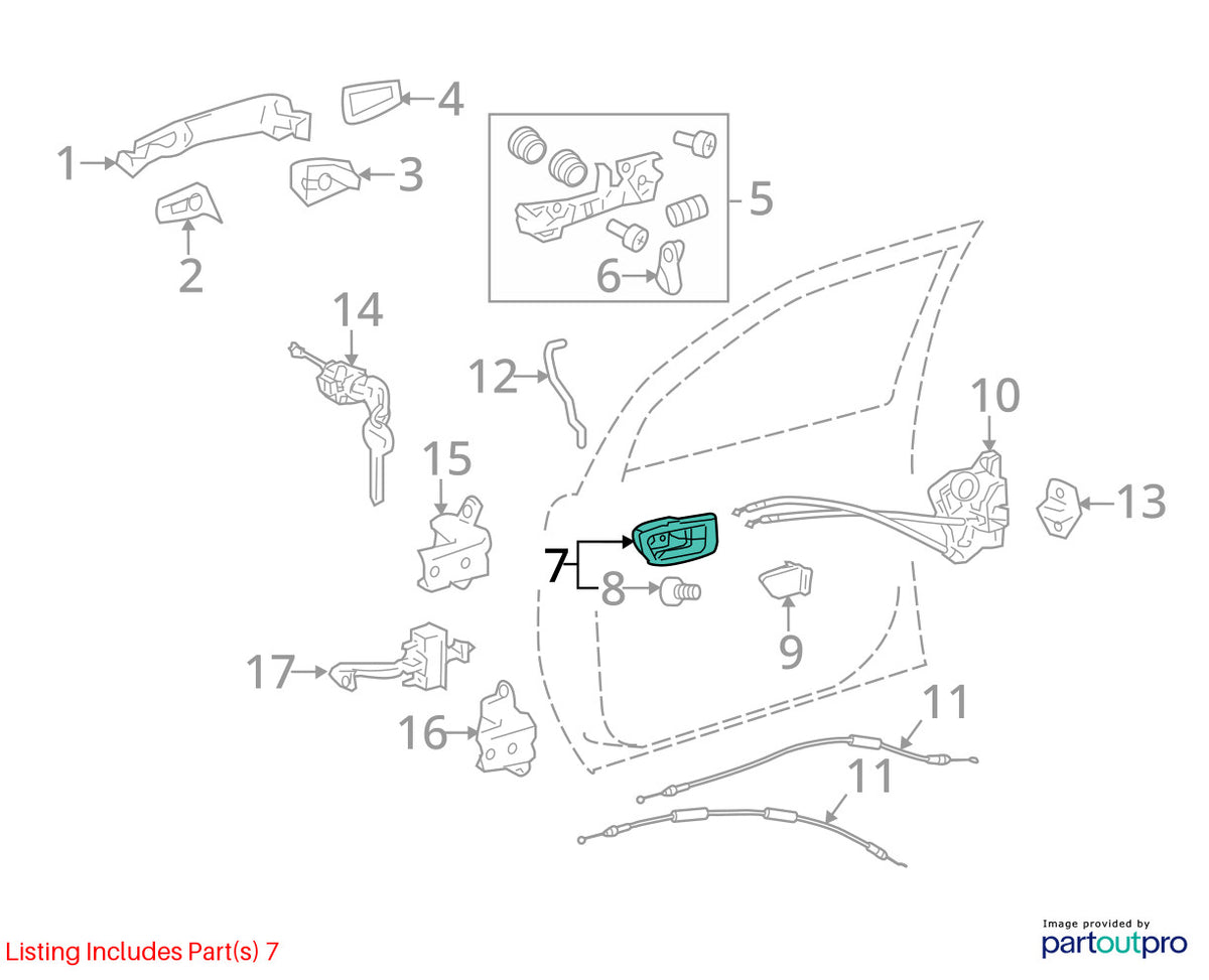 2011-2015 Toyota Sienna Front Right Side Interior Door Handle OEM 69205-0T010-E0