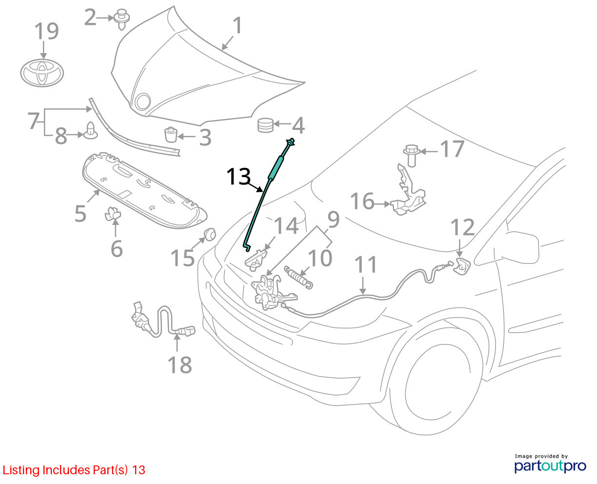 2011-2020 Toyota Sienna Hood Support Prop Rod Stick OEM 53440-08021