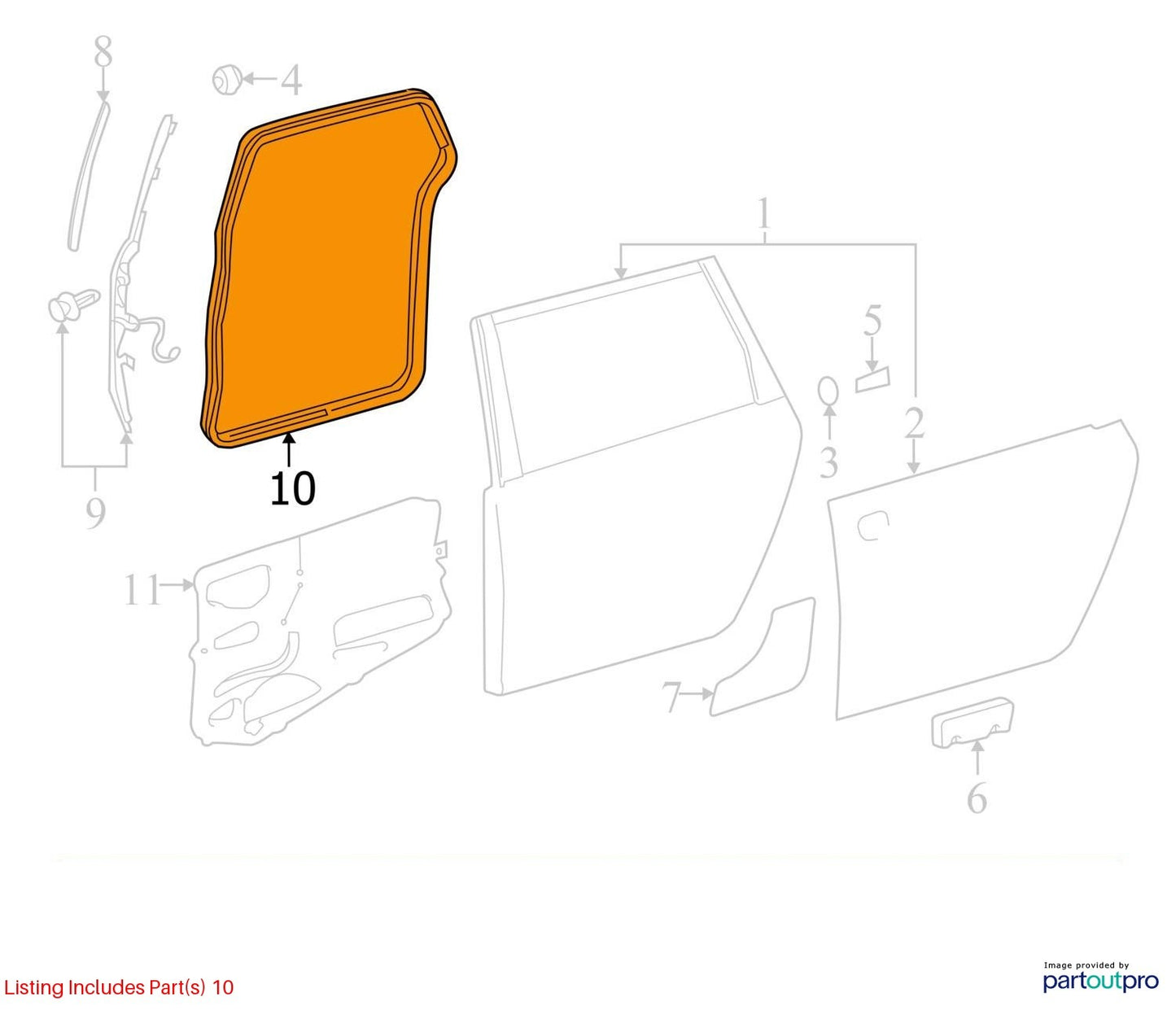 11-20 Toyota Sienna Rear Right Slide Door Weatherstrip Seal Gray OEM 67871-08030