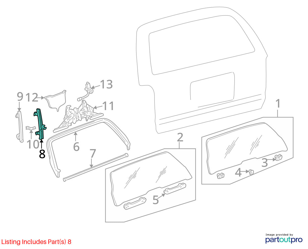 1996-2002 Toyota 4Runner Rear Hatch Window Guide Rails OEM 69930-35010