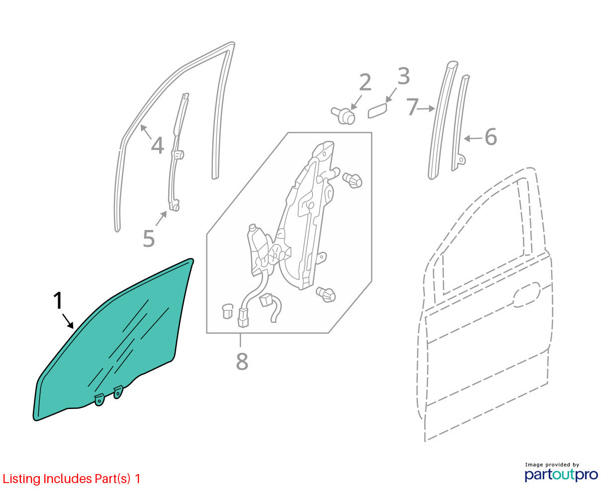 2003-2008 Honda Pilot Front Left Driver Side Door Window Glass OEM 73350-S9V-306
