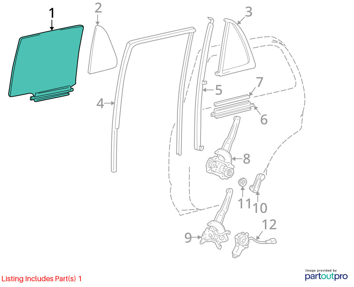 Rear Right Side Door Window Glass for 1996-1998 Toyota 4Runner 68113-35070