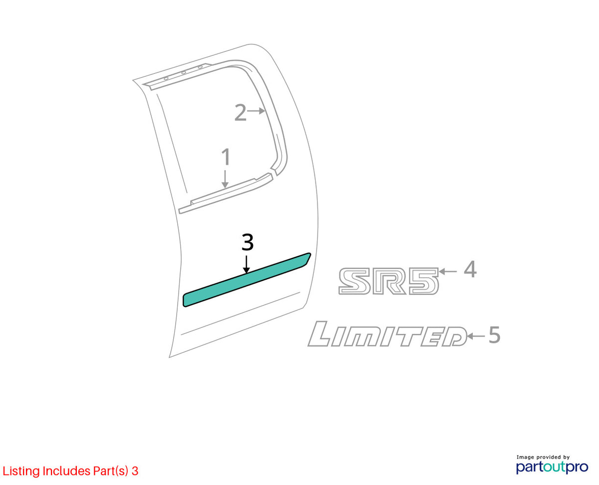 03-06 Toyota Tundra Double Crew Cab Rear Right  Door Molding OEM 75741-0C070-C0