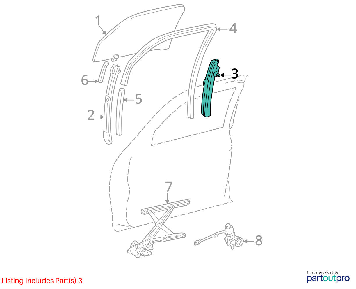2004-2006 Toyota Tundra Rear Right Door Guide Channel Rail OEM 67403-0C020