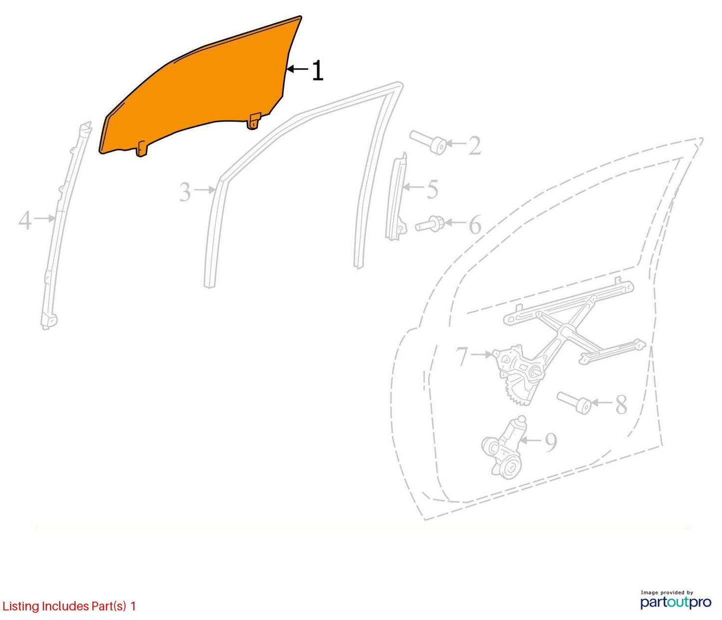 2011-2015 Toyota Sienna Front Right Passenger Side Door Window Glass 68101-08050
