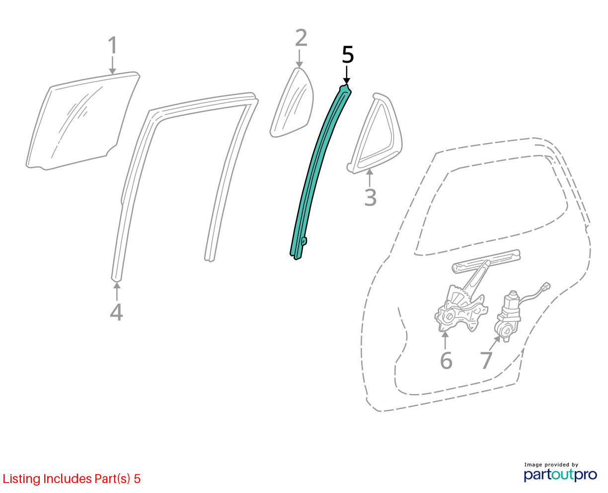 01-07 Toyota Sequoia Rear Right Door Window Glass Guide Channel Division Bar OEM